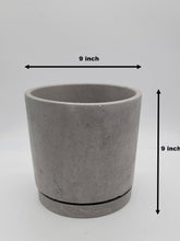 Load image into Gallery viewer, 9" Concrete Pot and Saucer Set | Modern & Minimalist Cement Flower Pot | Pot Holder | Cylinder Cement Planter | Matte Gray - Shaping Ideas