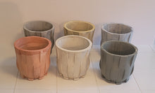 Load image into Gallery viewer, 7 inch Cement Planer with drainage hole and saucer. Woven pattern. | 7" Concrete Pot and Saucer Set | Modern & Minimalist Cement Flower Pot - Shaping Ideas