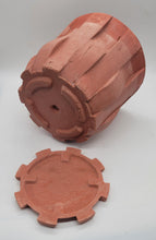 Load image into Gallery viewer, 7 inch Cement Planer with drainage hole and saucer. Woven pattern. | 7" Concrete Pot and Saucer Set | Modern & Minimalist Cement Flower Pot - Shaping Ideas