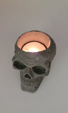 Load image into Gallery viewer, Human Realistic Cement Skull Tealight Holders - Set of 2 - Goth Halloween Art Candle Tea Light Holder Handmade Home Gift